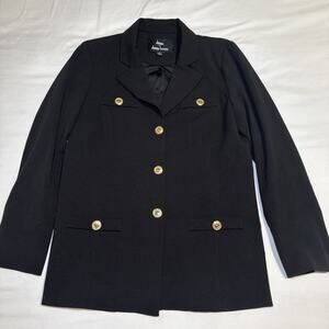 Dennis by Dennis Basso Ponte Knit Lined Blazer Black Mid Length Womens 12 EUC